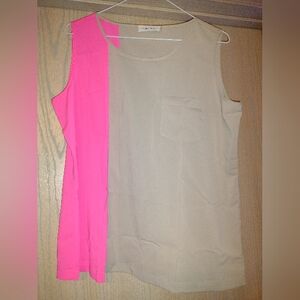 Calvin Klein Beige and Pink Colorblock Sleeveless blouse